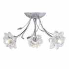 Nielsen Iseo Chrome 3 Light Fitting Featuring Glass Flower And Leaf Decoration