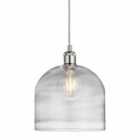 Nielsen Campelli Large Industrial Satin Silver Dome Pendant Light With Clear Glass, Mottled Shade.