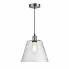 Nielsen Valentino Glass Cone Industrial Style Pendant Light And Vintage Satin Silver Lamp Holder