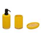 Yellow And Wood Bathroom Accessory Set