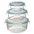5five Glass Round Food Storage Clip Top Box - Set Of 3