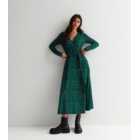 Gini London Green Animal Print Long Sleeve Tie Waist Midi Wrap Dress