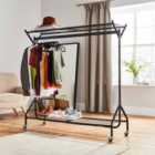 House of Home 5Ft X 5Ft Black Heavy Duty Hanging Clothes Garment Rail With Shoe Rack Shelf And Hat Stand in Black Metal