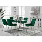 Furniture Box Florini V Grey Dining Table And 6 x Green Pesaro Silver Leg Chairs