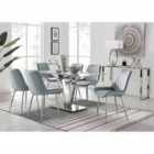 Furniture Box Florini V Grey Dining Table And 6 x Grey Pesaro Silver Leg Chairs