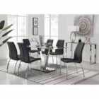 Furniture Box Florini V Grey Dining Table And 6 x Black Isco Chairs