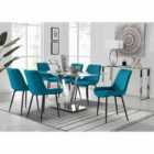 Furniture Box Florini V Grey Dining Table And 6 x Blue Pesaro Black Leg Chairs