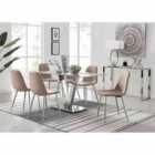 Furniture Box Florini V Grey Dining Table and 6 x Cappuccino Corona Silver Leg Chairs