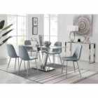 Furniture Box Florini V Grey Dining Table and 6 x Grey Corona Silver Leg Chairs