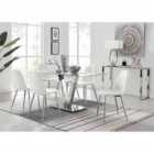 Furniture Box Florini V Grey Dining Table And 6 x White Corona Silver Leg Chairs