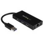 StarTech.com 3 Port USB 3.0 Hub with Ethernet - Gbps - USB RJ45 Network Adapter