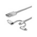 StarTech.com USB Multi-Charging Cable - Lightning, USB-C, Micro-USB 2M Silver