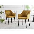 Furniture Box 2x Calla Yellow Velvet Dining Chairs With Black Legs