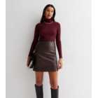 Tall Dark Brown Leather-Look Split Hem Mini Skirt
