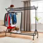 House of Home 6Ft X 5Ft Black Heavy Duty Hanging Clothes Garment Rail With Shoe Rack Shelf And Hat Stand in Black Metal