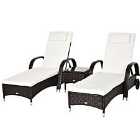Outsunny Rattan Sun Lounger Set with Side Table - Brown