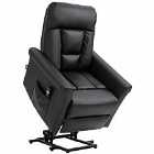 HOMCOM Power Lift Chair PU Leather Recliner Sofa Chair With Remote Control, Side Pocket, Black