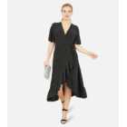 Mela Black Glitter Short Sleeve Frill Midi Wrap Dress