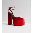 Public Desire Red Satin Platform Block Heel Court Shoes