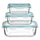 5five Glass Square Food Storage Clip Top Box - Set Of 3