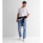 Blue Light Wash Ripped Knee Straight Fit Jeans