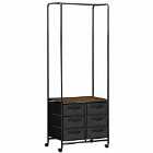 HOMCOM Industrial Hanging Clothes Rail With 6 Fabric Drawers Rustic Brown