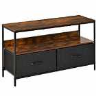 HOMCOM TV Cabinet Unit With 2 Foldable Linen Drawers Rustic Brown