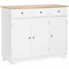 HOMCOM Modern Sideboard With Rubberwood Top Drawers And Adjustable Shelves White