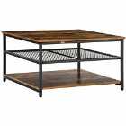 HOMCOM Industrial Coffee Table With 3-tier Storage Shelves Rustic Brown