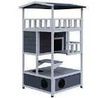 Pawhut 3-Tier Cat House W/ Tilted Roof & Bottom Tray w/ Elevated Base - Grey