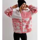 Urban Bliss Pink Marble Teddy Collared Zip Up Sweatshirt
