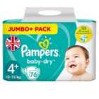 Pampers Baby-Dry Nappies, Size 4+ (10-15kg) Jumbo+ Pack 76 per pack