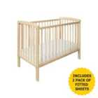 Kinder Valley Compact Cot Natural with Kinder Flow Mattress and 2 Pack Compact Cot Sheets
