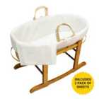Kinder Valley Cream Palm Moses Basket with Folding Stand and 2 Pack Moses Basket Sheets - White