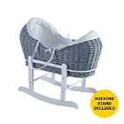 Kinder Valley White Waffle Grey Wicker Pod and Little Gem Rocking Stand - White