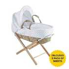 Kinder Valley White Dimple Palm Moses Basket with Folding Stand and White 2 Pack Moses Basket Sheets