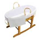 Kinder Valley Palm Moses Basket with Folding Stand and 2 Pack Moses Basket Sheets - White