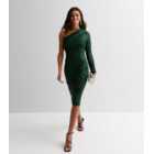 Gini London Green Sequin One Shoulder Midi Bodycon Dress