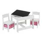 Liberty House Toys Kids White Table & Chair Set with Pink Storage Bins