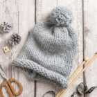 Wool Couture Beginners Grey Pom Pom Hat Knit Kit