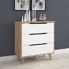 Scandi 3 Drawer Wide Chest In White and Light Oak