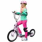 Homcom Teen Scooter Adjustable Height Dual Brakes Rubber Wheels Kickstand, Pink