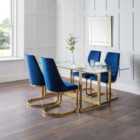 Minori Rectangular Glass Top Dining Table with 4 Vittoria Chairs