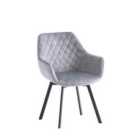 2 x Viola Swivel Dining Chair - Silver Velvet/Black Leg