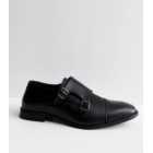 Black Leather Double Buckle Strap Monk Shoes