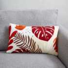 Embroidered Tropical Red Leaf Cushion