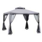 Outsunny 3 x 3m Metal Gazebo w/ 2-tier Roof and Netting - Grey
