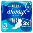 Always Ultra Day Night With Wings Size 3 9 per pack