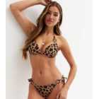 Brown Leopard Print Tie Side Ring Bikini Bottoms