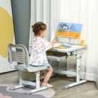 Homcom Kids Study Desk And Chair Set With Usb Lamp (adjustable Height) - Grey